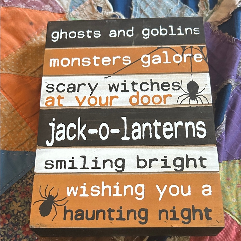 Halloween Themed Wooden Block Sign